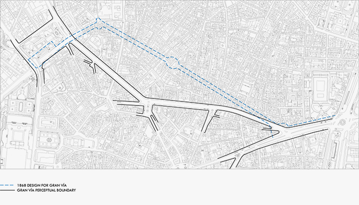 Plan of Gran Via, with original design indicated.